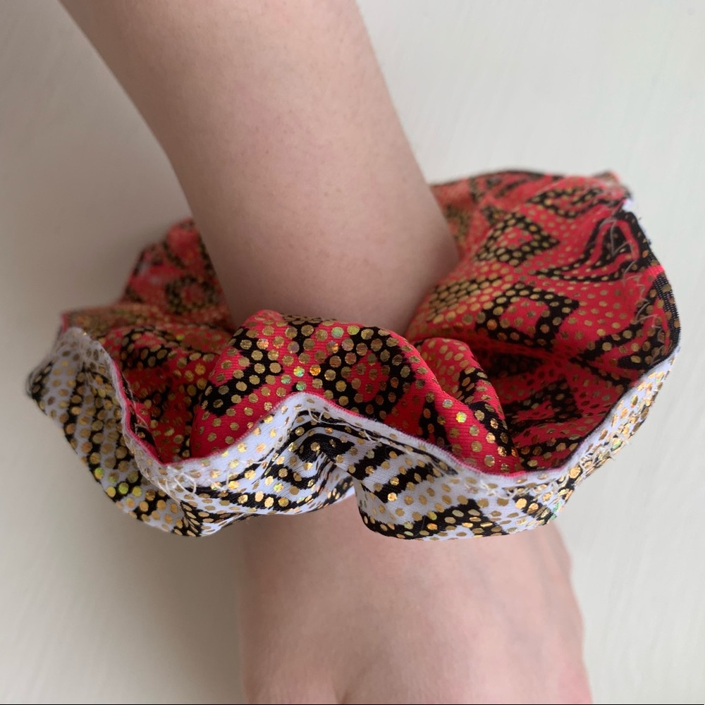 Red & Silver Metallic Scrunchie Hair Accessory - Picture 1 of 6